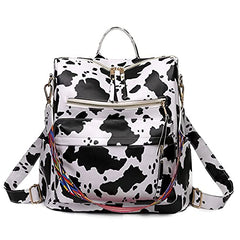 MOMISY Backpack Women Multipurpose handbag and Shoulder Bag PU Leather Travel Daypack Waterproof Ladies Girls- White Cow