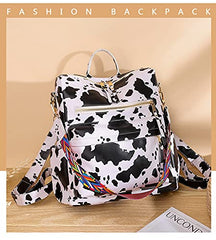 MOMISY Backpack Women Multipurpose handbag and Shoulder Bag PU Leather Travel Daypack Waterproof Ladies Girls- White Cow