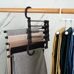 MOMISY 5 in 1 Stainless Steel Foldable Hangers for Clothes Pant Hanging Multi-Layer Multi Purpose Space Saving Magic for Wardrobe (Pack of 3)