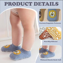 MOMISY Animal Pattern Cotton Non-Slip Ankle Socks, 6 Pairs, Toddler Baby Boys Girls, Warm Anti-Skid Infant Socks (IN, Age, 0 Months, 12 Months, Animal/)