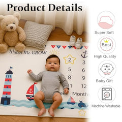 MOMISY Baby Milestone Blanket and Props for Baby's |1 to 12 Months Prop |Baby Bedding |Ac Room Blanket for Summer|Newborn| Infants Winter Blanket(Lighthouse)