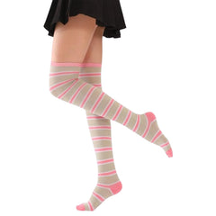 MOMISY Knee Socks for Womenand Girls Premium Cotton Blend, Breathable Long Knee High Stockings, Ultimate Comfort and Style, Ideal for Daily Use- Pack of 1 (Free Size) (Pink Khaki)