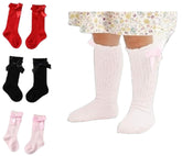 MOMISY 3 Pairs of Baby Spring Winter And Autumn Combed Cotton Long Tube Knee-High Socks (RedBlackPink, 0-1Y)
