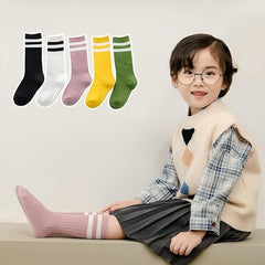 MOMISY 3 Pairs Combed Cotton Knee-High Socks, Striped (IN, Age, 1 Year, 3 Years, Striped)