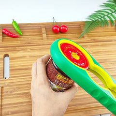 MOMISY 4 in 1 Creative Multifunction Gourd-Shaped Can Opener Kitchen Tool Grip Jar & Bottle Opener Rubber Design Fits Most of All Bottles Caps Premium Easy Grip (BlueYellow)