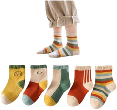 MOMISY 5 Pairs Girl Boys Tube Socks Toddlers Infant Solid Color Boat Spring and Autumn Socks Stretch Baby kids Sock (IN, Age, 5 Years, 7 Years, Rainbow Smiley)