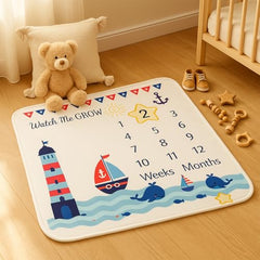 MOMISY Baby Milestone Blanket and Props for Baby's |1 to 12 Months Prop |Baby Bedding |Ac Room Blanket for Summer|Newborn| Infants Winter Blanket(Lighthouse)