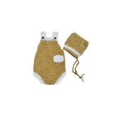 MOMISY Baby Photography Costume Set, Knitted Beanie Cap and Romper, Khaki and White