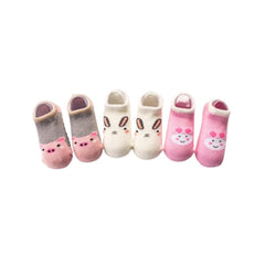 MOMISY Baby Socks, Anti Skid Non Slip Cotton Stretch, 3 Pairs, Toddler Boys Girls (IN, Age, 1 Year, 3 Years, Rabbit)