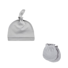 MOMISY Newborn Baby's Cotton Cap Mitten Set, 0-6 Months (IN, Age, 0 Months, 6 Months, Grey)