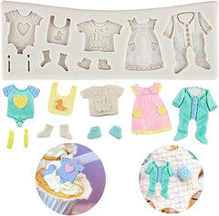 MOMISY 3D Baby Clothes Silicone Fondant Mold High Definition Quality Baby Shower Cake Topper DIY Cupcake Decoration Birthday Party Tool for Sugarcraft, Chocolate, Resin, Candy (Grey)