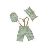 MOMISY Baby Photography Props Set, 4 Pieces, Gentleman Cap with Bow, Pillow and Dungaree (Dark Green, 0-3 Months)