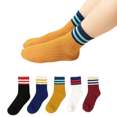 MOMISY 5 Pairs Baby kids Girl Boys Toddlers InfantmCotton Stretch Baby Socks (IN, Age, 0 Months, 12 Months, Multi2Bars/)