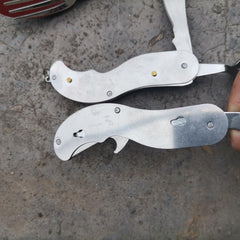 MOMISY 4 in 1 Detachable Multi-Tool Picnic Camping Stainless Steel Folding Cutlery Set Pocket Knife Fork Spoon Bottle Opener-Red
