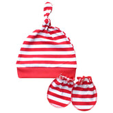 MOMISY Newborn Baby's Cotton Cap Mitten Set, 0-6 Months (IN, Age, 0 Months, 6 Months, RedStripe)