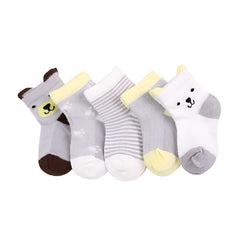MOMISY 5 Pairs Baby Girl Boys Tube Socks Toddlers Infant Solid Color Boat Spring and Autumn Socks Stretch Baby Sock - Multicolor (IN, Age, 1 Year, 3 Years, Grey Bear)
