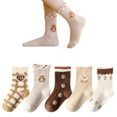 MOMISY 5 Pairs Baby kids Girl Boys Toddlers InfantmCotton Stretch Baby Socks (IN, Age, 3 Years, 5 Years, Cream Bear)