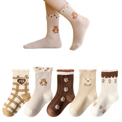 MOMISY 5 Pairs Baby kids Girl Boys Toddlers InfantmCotton Stretch Baby Socks (IN, Age, 3 Years, 5 Years, Cream Bear)