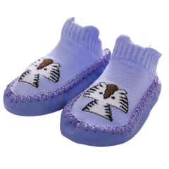MOMISY Anti-Skid leather soled Shoe Socks for Baby Boys and Baby Girls-12 to 18 months, Medium (IN, Age, 12 Months, 18 Months, Purple Cartoon)