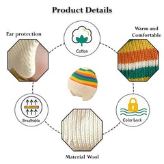 MOMISY Baby Beanie Winter Hat, Rainbow Warm Toddlers Beanies for Kids Boys & Girls Woolen Knitted Cap (6 Months - 2 Years) (Cream)