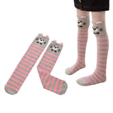 MOMISY Kids 1 Pair of Unisex Baby Spring Winter And Autumn Combed Cotton Long Tube Knee-High Socks, Size 3 to 12 Years, LightPInkGreyStripes