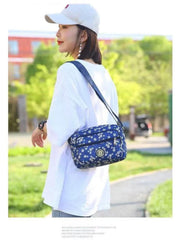 MOMISY Women Mobile Cellphone Messenger Bag Ladies Nylon Shoulder Cross Body Long Strap for College, Outing, Travelling, Work (Small, WhiteFlower)
