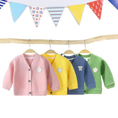 MOMISY Cotton Blend Baby Boy & Girls Sweater Jacket Front Open V Neck Cardigan- 3 To 4 Years, Yellow, Extra-Large