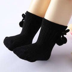MOMISY Baby Cotton Crew/Calf Socks, Long Tube Style, 2/3 Pairs, Pom Design (IN, Age, 0 Months, 12 Months, 3, RedBlackPink)