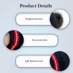 MOMISY Girl's Winter Warm Pom-Pom Balaclava Hat Full Cover Earflap Hood Cap_5-10 Years (Black)