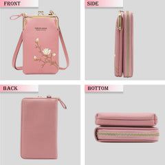 MOMISY Mobile Bag Cellphone Sling Bag Card Holder Wallet Handbag Crossbody multi-function Shoulder Bag for Girls & Women-Embroidery (Pink)