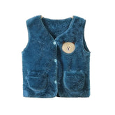 MOMISY Unisex Baby Girls Boys Faux Fur Sleeveless Vest Coat Lightweight V-Neck Short Gilet for Toddler (1 to 2 Years, Blue)