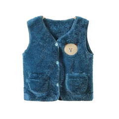 MOMISY Unisex Baby Girls Boys Faux Fur Sleeveless Vest Coat Lightweight V-Neck Short Gilet for Toddler (1 to 2 Years, Blue)