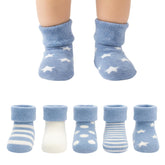 MOMISY 5 Pairs Tube Socks for children Toddlers Infant Baby Girl Boys (Light Blue, 2 year to 4 year)