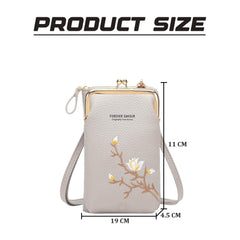 MOMISY Mobile Bag Cellphone Sling Bag Card Holder Wallet Handbag Crossbody multi-function Shoulder Bag for Girls & Women-Embroidery (Grey)