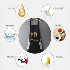 MOMISY Waterproof Kitchen Apron, Cooking Apron with Pockets, Side Towel for Hand Wiping, Suitable for Men and Women (Black)