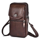 MOMISY Leather Crossbody Sling Bag, Mobile Cell Phone and Passport Holder, Travel Waist Pouch Holster for Men and Women (Dark Brown)