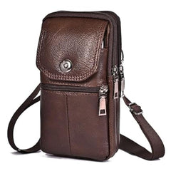 MOMISY Leather Crossbody Sling Bag, Mobile Cell Phone and Passport Holder, Travel Waist Pouch Holster for Men and Women (Dark Brown)