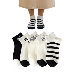 MOMISY Men's Premium Cotton Cushion Ankle length Socks, (Multicolor) Pack of 5 (Free Size) (BlackWhite)