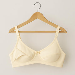 MOMISY Maternity Nursing Bra for Women | Non-Padded Cotton Blend | Wire-Free V-Neck Feeding Bra (Size 38 Beige)