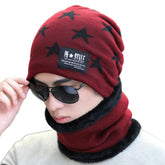MOMISY Unisex Woolen Beanie Cap Plus Muffler Scarf Set for Men Women (Wine Red)