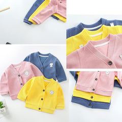 MOMISY Baby Boy & Girls Cotton Blend Sweater Jacket Front Open V Neck Cardigan- 1 to 2 Years-Pink