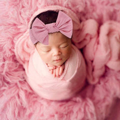MOMISY Newborn Photography Props, 3PCS Toddler Photo Blankets Wrap and Headband Long Hair Photography Wrap Shaggy Area Rug Photo Prop Multi-Purpose Swaddle Wrap Photography Mat for Babies - Baby Pink