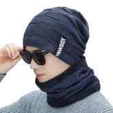 MOMISY Unisex Woolen Beanie and Fleece Lined Neck Warmer Scarf Set (Blue)