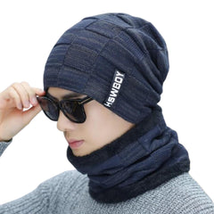 MOMISY Unisex Woolen Beanie and Fleece Lined Neck Warmer Scarf Set (Blue)