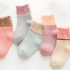 MOMISY 5 Pairs Baby Kids Girl Boys Tube Socks Toddlers Comfortable Ankel Length gifts (Lace2Color, 1 to 3 year)