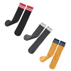 MOMISY Combed Cotton Knee-High Striped Socks, 3 Pairs, 1-3 Years (IN, Age, 1 Year, 3 Years, Gey Yellow Black)