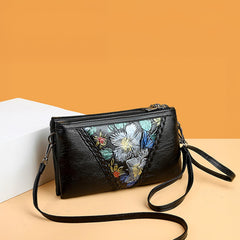 MOMISY Women Embroidery Crossbody Bag Small Shoulder Purse Soft Synthetic Leather Mobile cell phone bag For Ladies (Multi Flowers)