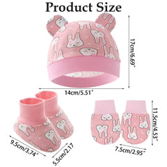 MOMISY Cotton Baby Caps, Mittens and Booties Set, 0-6 Months (IN, Age, 0 Months, 6 Months, Rabbit)
