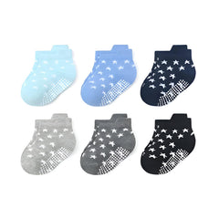 MOMISY Baby Girl Boys children Non Slip Socks Toddlers Infant Cotton Stretch Crew Anti skid-6 Pairs (AntiSkid-Star, 0 to 1 years)