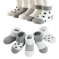 MOMISY 5 Pairs Baby Girl Boys Tube Socks Toddlers Infant Solid Color Boat Spring and Autumn Socks Stretch Baby Socks (Grey, 0 year to 1 year)